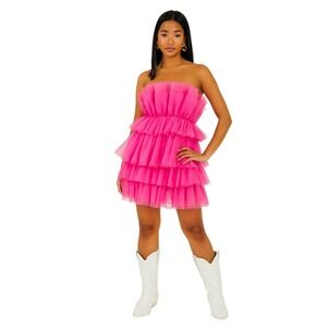CHARMED HEARTS NWT Hot Pink Tiered Tulle Mini Dress Size S Coquette Party‎ Look